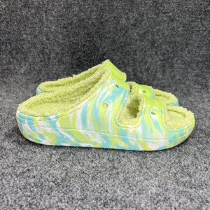 Crocs Cozzzy Marbled Sandals Men's Size 10 Green Blue Tie Dye Comfort Slides